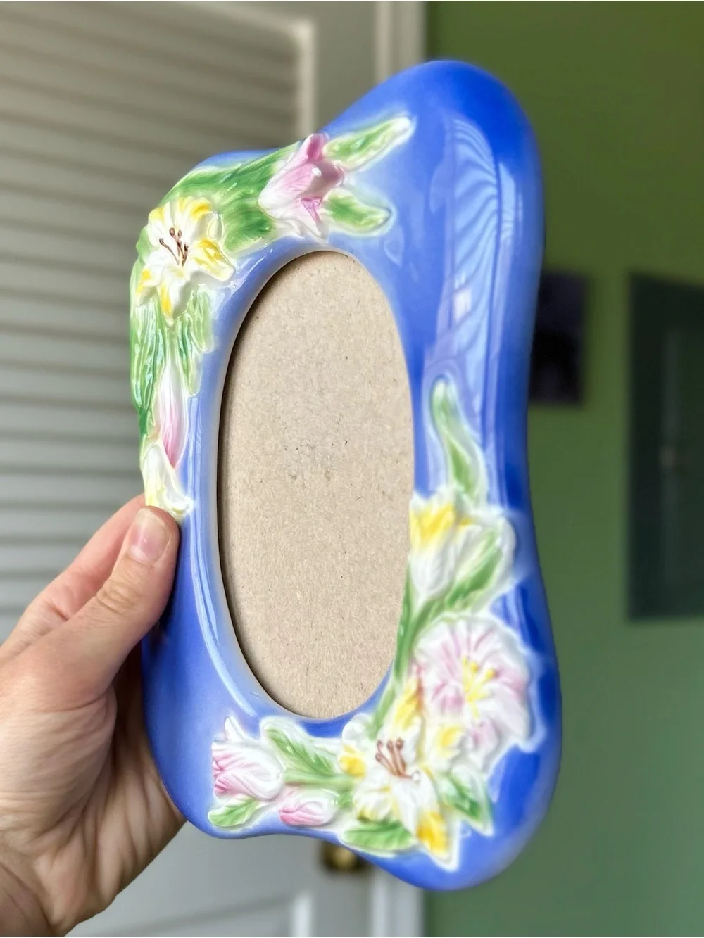Vibrant Blue Floral Glossy Textured Ceramic Picture Frame